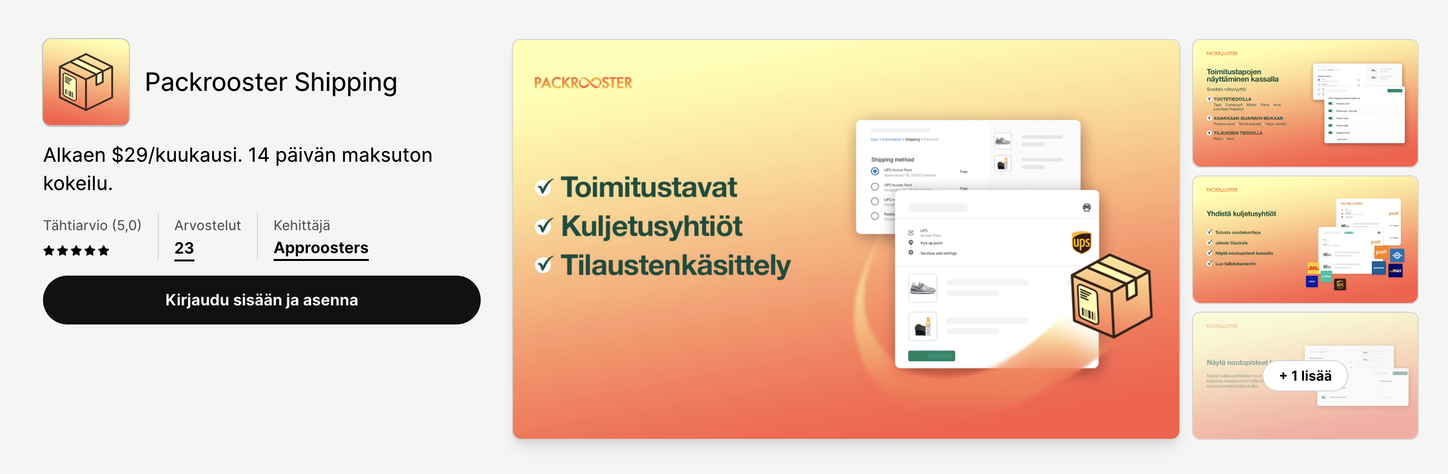 Shipit Packrooster Shipping lisäosa Shopify verkkokauppaan | Shipit.fi